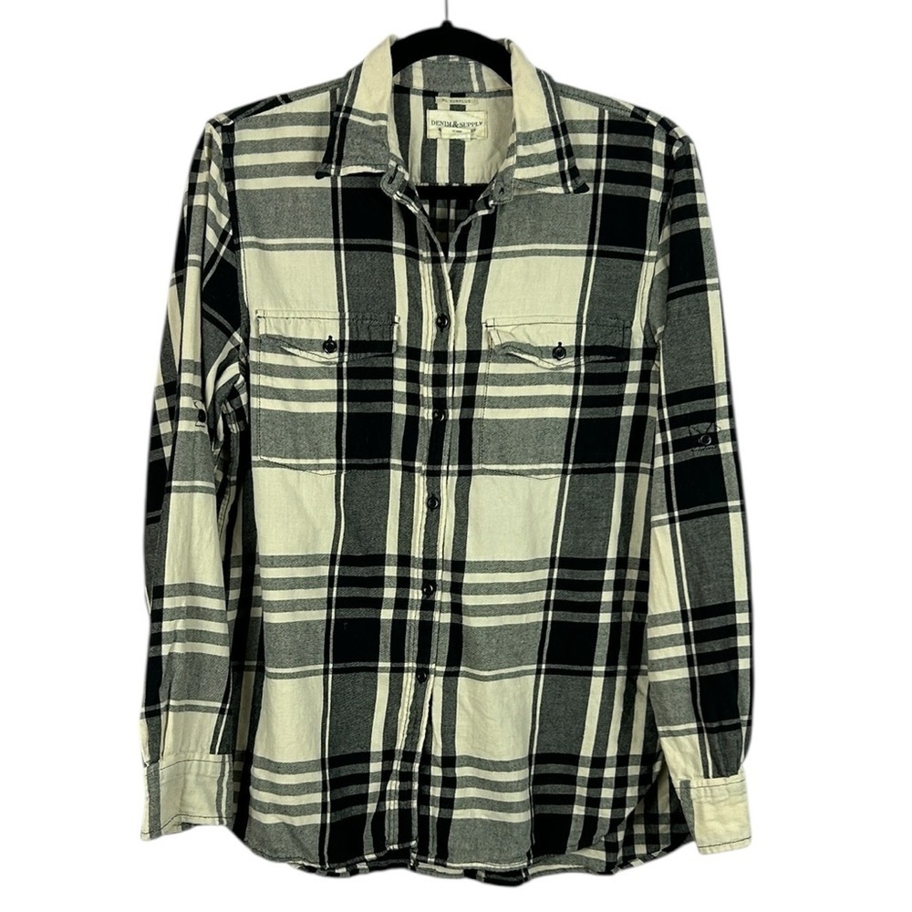 Denim & Supply Ralph Lauren Plaid Cotton Flannel Roll Tab Sleeve Shirt Large